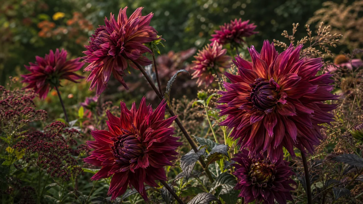 Dalia 'Penhill Dark Monarch' in un giardino italiano