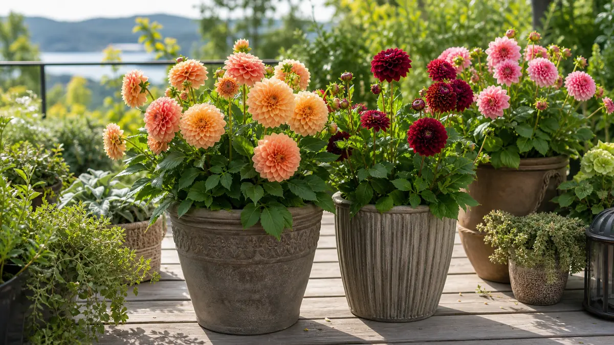 Dalie in vaso in un giardino italiano