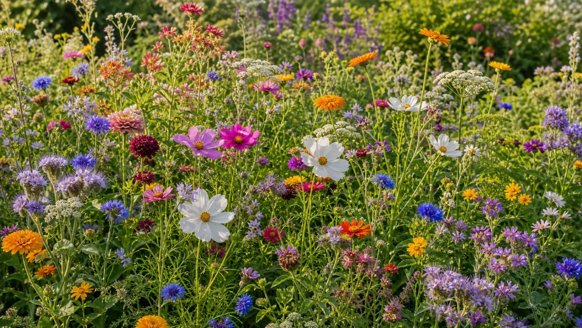 Miscela biologica di annuali in un giardino italiano