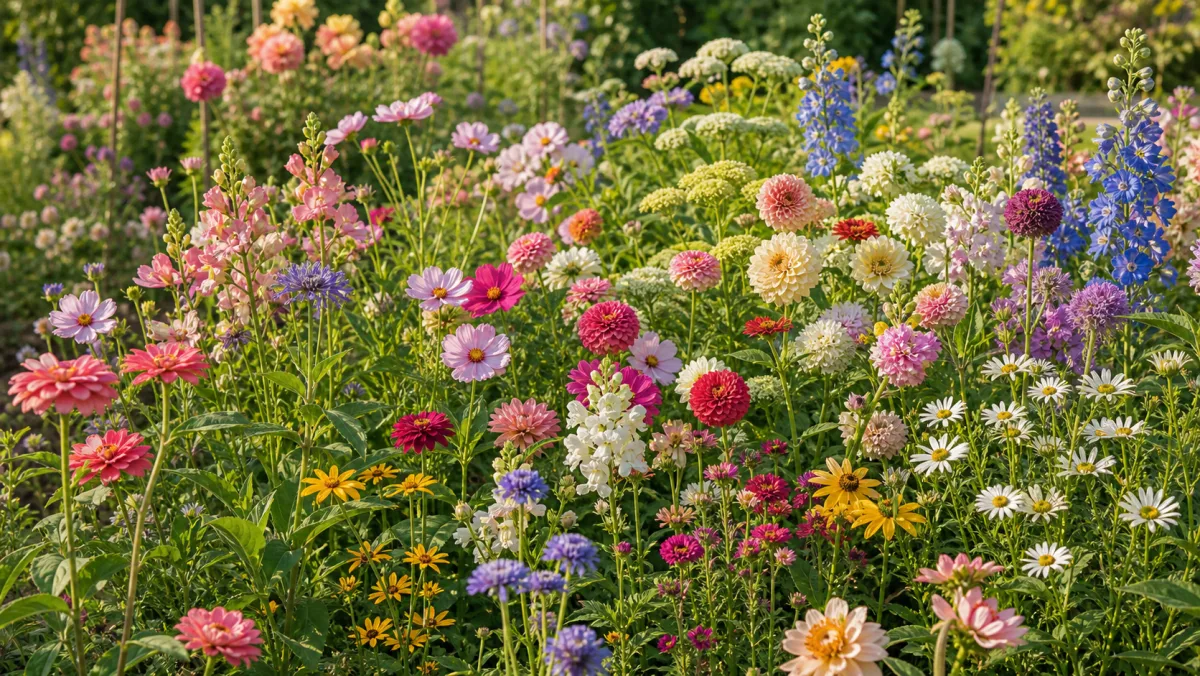 Miscela biologica di fiori da taglio in un giardino italiano